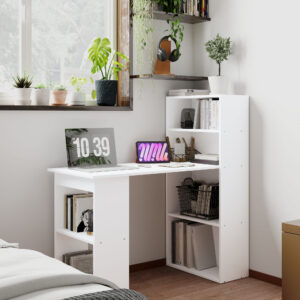 Skrivebord Køkkenbord med Hylde 120x55cm Computerbord Laptopbord Arbejdsbord i Hvid til Kontor & Hjemmekontor