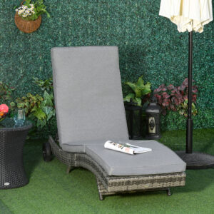 Polyrattan solseng havestol med hynde 5-niveau justerbar S-formet havemøbel metalgrå 207 x 70 x 70 cm