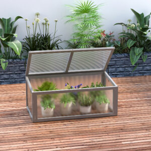 Koldrammedrivhus med overdækning, vejrbestandigt, lavet af træ og polycarbonat, grå, 90x46x40cm