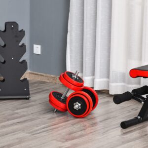 Håndvægtsæt 20 kg 2-i-1 justerbare håndvægte og vægtstænger rød sort til hjemmefitness og muskeltræning 21,5 x 21,5 x 3,8 cm