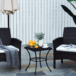 Sidebord, sort havebord, 45x45x50cm metal balkonbord, sofabord til terrasse og have