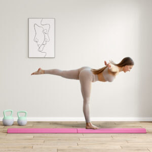 236 cm foldbar balancebom, bærbar gymnastikbom, skridsikker balancebom, gymnastik- og balancebom op til 80 kg, til børn fra 3 år, indendørs og udendørs, lyserød