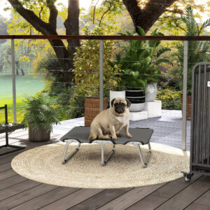 Forhøjet Hundeseng, Udendørs Kæledyrsseng, Hundeliggestol til Små Hunde op til 10 kg, Oxford, Grå 71 x 58 x 20 cm