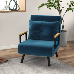 Sovesofa Lænestol Seng Funktionel Gæsteseng Fløjl Ryghynde Justerbar Ryglæn Blå 63x73x81cm