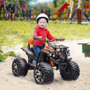 Elektrisk ATV til Børn, 12V 10Ah Børne ATV med Forlæns- og Bakfunktion, 2 Motorer, USB-Port, MP3 Musikafspiller, Børnekøretøj med Forlygter, 3-8 km/t, til Børn 3-5, Orange