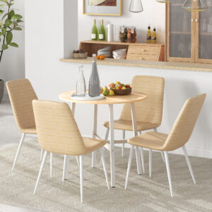 Spisebord Køkkenbord til 4 personer, Moderne stuebord lavet af stål og naturtræ, 80x80x76 cm til spisestue og køkken