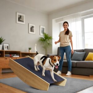 2-i-1 Hundevippe, Trævippe til Hunde med Agility, Agilityrampe til Hunde til Små og Mellemstore Hunde Under 15 kg, for Balance og Selvtillid, 80 x 39,5 x 20 cm Naturtræ