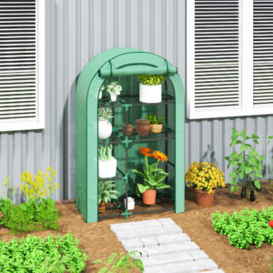 Solrigt drivhus med rundt tag, dør, hylder, vintersikkert stålfilmdrivhus, drivhus til altan, have, tomathus 100 x 45 x 160 cm, tomatdrivhus til tomater, grøntsager, blomster, grønt