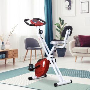Motionscykel med 8-niveauers magnetisk modstand, højdejusterbar stål, rød+hvid, 43 x 97 x 109 cm