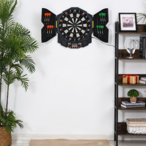Elektronisk Dartskive med Dør, 216 Spil, 4 LED-Lys, 12 Dart, til op til 8 Spillere, ABS PP, 49 x 54,6 x 5,5 cm