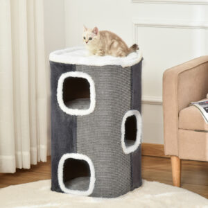 Kradsetræ til Katte med 3 Niveauer, Spånplade, Fløjlspolyester, Sisal, Grå+Hvid, 40x40x74cm
