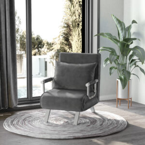 3-i-1 sovesofa med foldemadras og chaiselong, 65x69x80cm, kunstlæder, grå