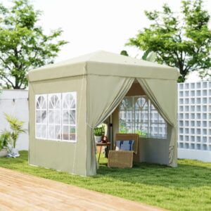 Pavillon, ca. 2,5 x 2,5 m, vandafvisende, stabil, vintersikker, foldetelt, UV-beskyttelse 50+, foldbart partytelt, havetelt med 4 sidepaneler, taske, havepavillon til camping, have, cremehvid
