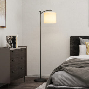 LED-gulvlampe, trinløst dæmpbar gulvlampe med stofskærm, fodkontakt, gulvlampe med 11 justerbare lysstyrkeniveauer, timer til stue, sort
