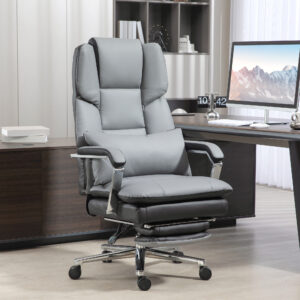 Kontorstol med vippefunktion, Belastningskapacitet 180 kg, Ergonomisk, 160° Hældbar Ryglæn, Kunstlæder, 63B x 71D x 123-129H cm, Lysegrå