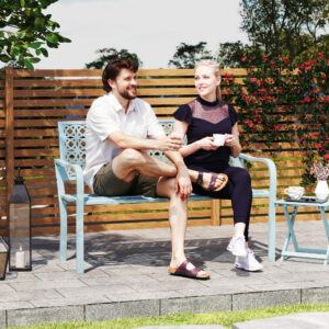 2-personers havebænk, vejrbestandig bænk, havemøbler med ryg- og armlæn, parkbænk 240 kg lasteevne, balkonbænk til balkonterrasse, have, 127 x 63 x 85 cm, blå