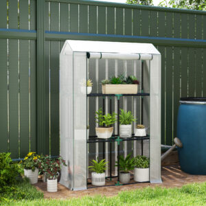 Udendørs drivhus med hylder og rulleport, vintersikkert stålfilmdrivhus, drivhus til altan, have, tomathus med UV-beskyttelse 100x40x150cm tomatdrivhus til grøntsager, blomster, planter, hvid