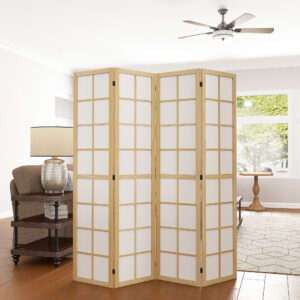 Foldeskærm 4-Panel 160 x 170 cm Rumdeler, Foldbar Rumdeler Privatlivsskærm til Stue, Naturlig