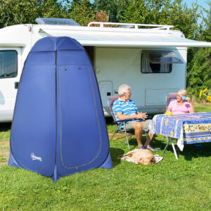 Pop-up toilettelt, 120 x 120 x 190 cm, mobilt campingbrusetelt, pusletelt med inderlomme, brusekabine, polyester, mørkeblå