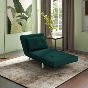 Foldbar lænestol med sengefunktion, enkeltsofa med hynder, gæsteseng, polstret sofa, fløjlslook, mørkegrøn, 77 x 88 x 83 cm til gæsteværelse