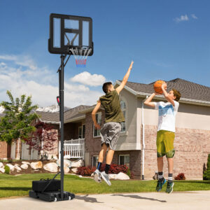 Udendørs basketballkurv, justerbar kurvhøjde 230-305 cm, basketballstativ med 110 x 75 cm brudsikker bagplade med hjul, fjederbelastet kurv, vægt til voksne
