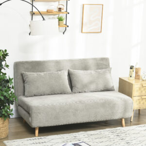 Sovesofa, Klapseng med Sengefunktion, Rygpude, Polstret Sofa med Justerbar Ryglæn, Fløjlslook, 141 x 90 x 81 cm, Grå