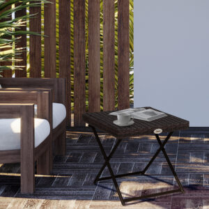 Havebord sidebord blomsterstativ foldbart 40x40x40 cm polyrattan metal brun til havemøbler og terrasse