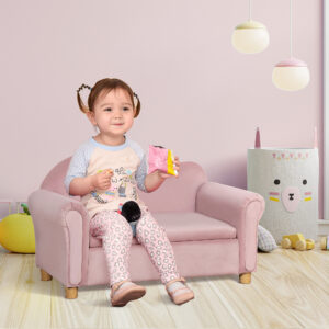 Børnesofa med Opbevaringsplads, Pink Fleece, To-Sæders, 3-5 År, 84 x 41,5 x 48,5 cm