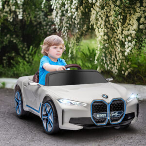BMW Børne Elektrisk Kørebil med Fjernbetjening, Bærbart Batteri, Forlygter, MP3-afspiller, Sikkerhedssele, 3-5 km/t til Børn 3-5 År, Hvid
