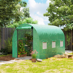 Drivhus ca. 3 x 2 x 2 m polytunnel med 6 vinduer, rulledør, rullesidevægge, UV-bestandig polytunnel, vintersikkert tomathus med jordanker, grøn
