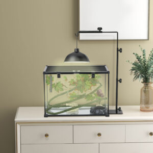 Reptile Lamp Stand Justerbar Varmelampeholder med 4 Ledningshuller Lavet af Sort Stål til Terrarier