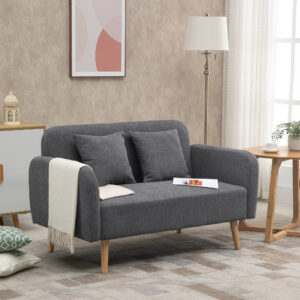 Dobbeltsofa Loveseat med hynder, justerbare fodstøtter, fløjl/polyester, gummitræ, skum, 2-personers, stofbetræk