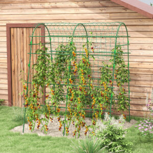 Espalierstøtte til klatreplanter, justerbart espalier, plantegitter med net, planteramme til have, balkon, stål, grøn, 144 x 167 x 206 cm