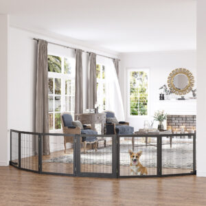 Hundegitter, Sikkerhedsgitter til hunde, Sikkerhedslåge, Tovejs foldbar, Fyrretræ, 432x36x70cm