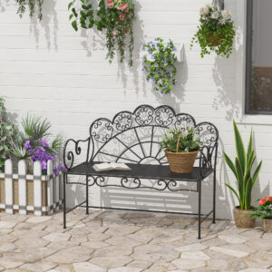 Havebænk 2-personers metal 107 x 55,5 x 90,5 cm robust rustbestandig vejrbestandig til have balkon park sort