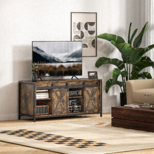 TV-skab, TV-bord til TV op til 60 tommer, Lavt bord med 2 skabe og 2 hylder, TV-skab til stue, 120 x 40 x 54 cm brun