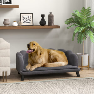 Luksus Hundesofa med Ryglæn og Træben, Mørkegrå, 98,5 x 60,5 x 35,5 cm