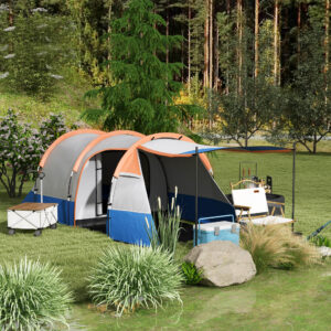 Campingtelt, Tunneltelt til 3 personer, med lyskroge, markise, 2 rum, vindtæt familietelt med bæretaske, 2000 mm vandafvisende pop-up-telt til camping, have, orange
