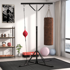 Boksesækstativ, Højdejusterbar, Fritstående Boksesækholder med Speedball, Belastningskapacitet op til 60 kg, Stål, Sort