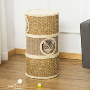 Kradsetræ til Katte med 3 Niveauer med Sisal og Plys, 37,5 x 37,5 x 70 cm, Ideel til Kateelskere
