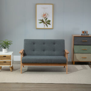 Dobbeltsofa Loveseat 2-personers med polstring, kompakt design i hør og gummitræ, grå, 115 x 66,5 x 73 cm til stuen