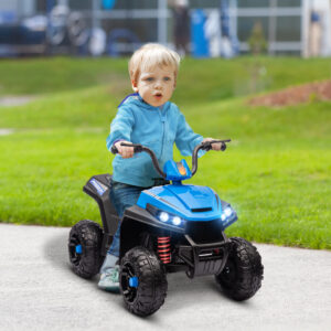 Elektrisk ATV til Børn, 12V Børne-ATV med 4-hjulsophæng, MP3-musikafspiller, Børnekøretøj med Forlygte, Frem- og Bakgear, Til 3-5-årige, 5 km/t, Metal, Blå