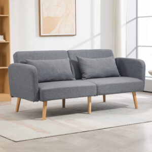 3-personers sofa med sovesofa, 170x83x80 cm, med 3-niveau justerbar ryglæn og fødder, bølgefjedre, puder, linnedlook, grå