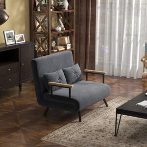 Sovesofa med opbevaring, sofa med sovefunktion, fløjlslook, ryghynde, mørkegrå, 102 x 73 x 81 cm