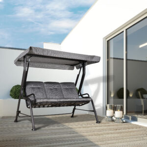 3-personers havegynge med justerbart soltag, Textiline grå, 200 x 120 x 170 cm, til have og terrasse