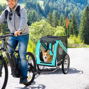 Hundetrailer Cykeltrailer Hundetransporter, Oxfordstof med regnslag, åndbar, grøn, 130x73x90cm