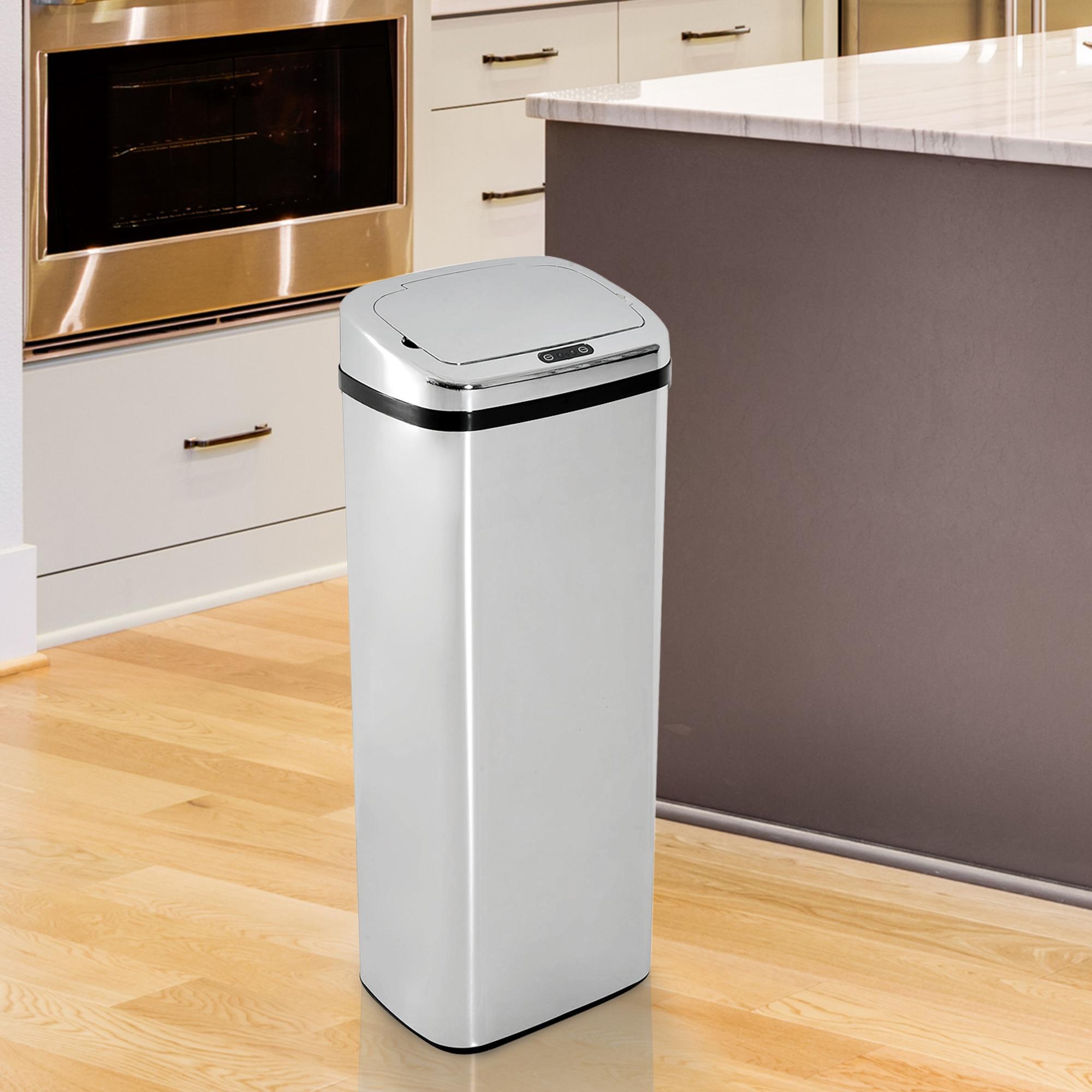 Automatisk skraldespand med sensor, køkkenaffaldsspand, rustfrit stål, 50/68L, sølv (50L)