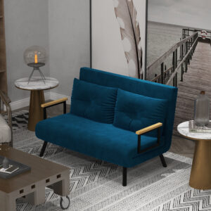 Veloursofa med justerbar ryglæn, blå, 102 x 73 x 81 cm, ideel til gæsteværelser