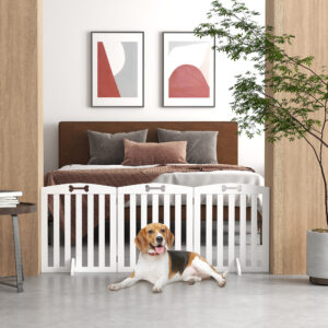 Hundegitter, 3-delt, 155 x 61 cm, Sammenklappelig Dørgitter med 2 Støttefødder, Fritstående Hundegitter, Trappegitter til Mellemstore Hunde, Til Entre, Trapper, Hvid