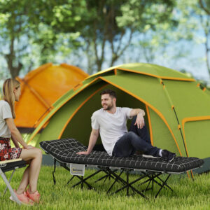 Sammenklappelig campingseng med sidelomme, skridsikker madras, gæsteseng, lasteevne op til 150 kg, udendørs Oxford sort, 190 x 67 x 37 cm